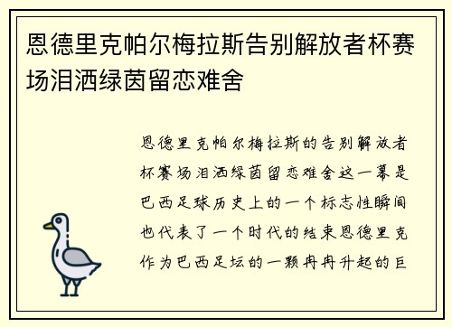 恩德里克帕尔梅拉斯告别解放者杯赛场泪洒绿茵留恋难舍